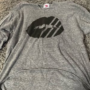 Long Sleeve Tee with Hood and Lips Design